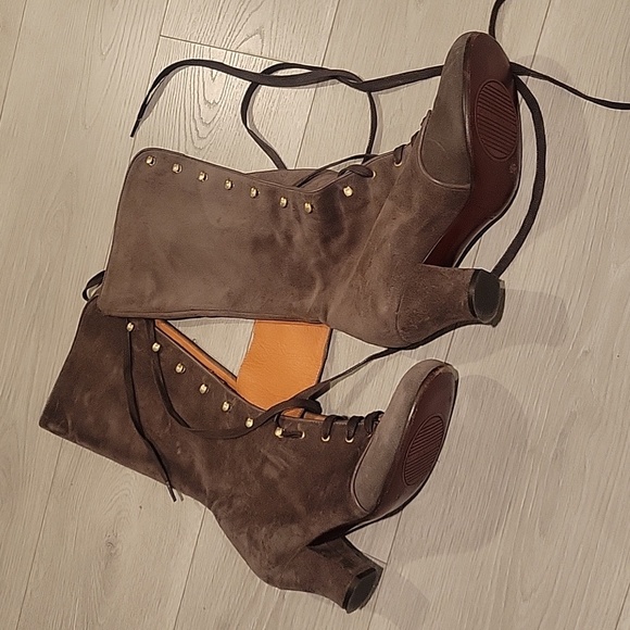 Chie Mihara QUECHU Suede Vintage Lace Up Knee High Rounded Toe Boots - Picture 2 of 5